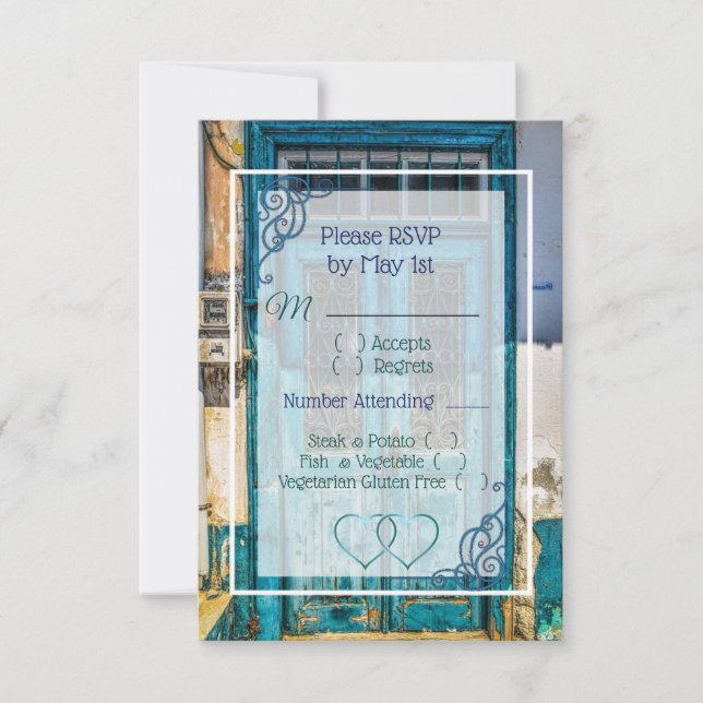 Carte RSVP Blue Antique Door Wedding (Devant)