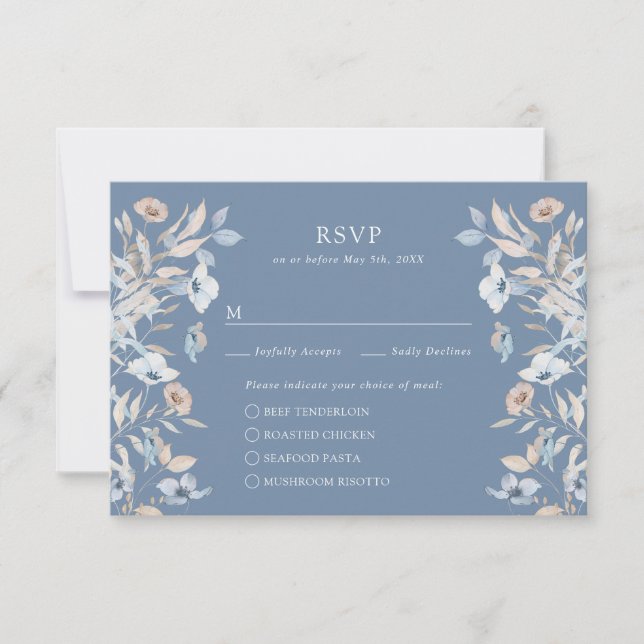 Carte RSVP Blue Floral Repas (Devant)