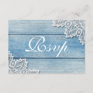 Carte Rsvp Blue Wood Grain et dentelle