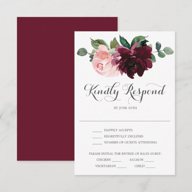 Carte RSVP Blush Burgundy Wedding (Devant / Derrière)