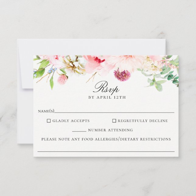 Carte RSVP Blush Floral Mariage Food Allergy (Devant)