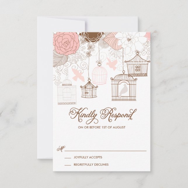 Carte RSVP Blush Pink Whimsical Birdcages (Devant)
