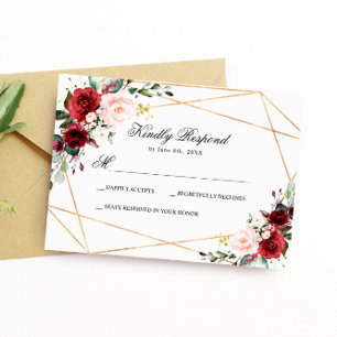 Carte RSVP Blush Rose & Burgundy Rose Wedding
