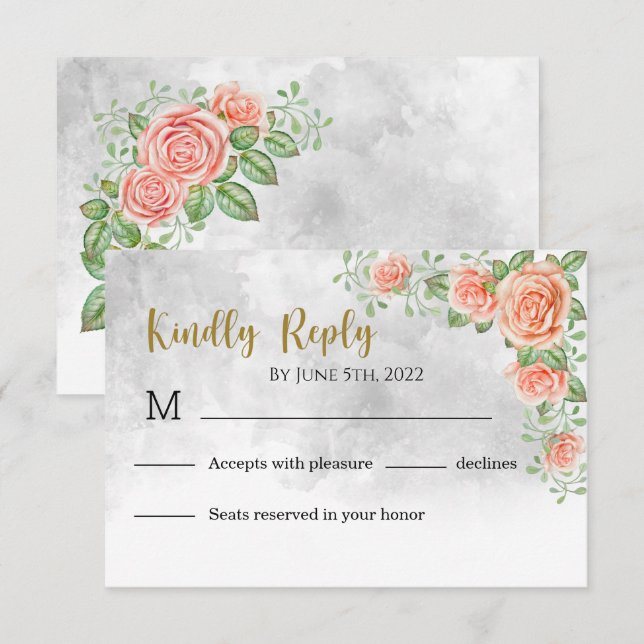 Carte RSVP Blush Rose Floral Wedding (Devant / Derrière)