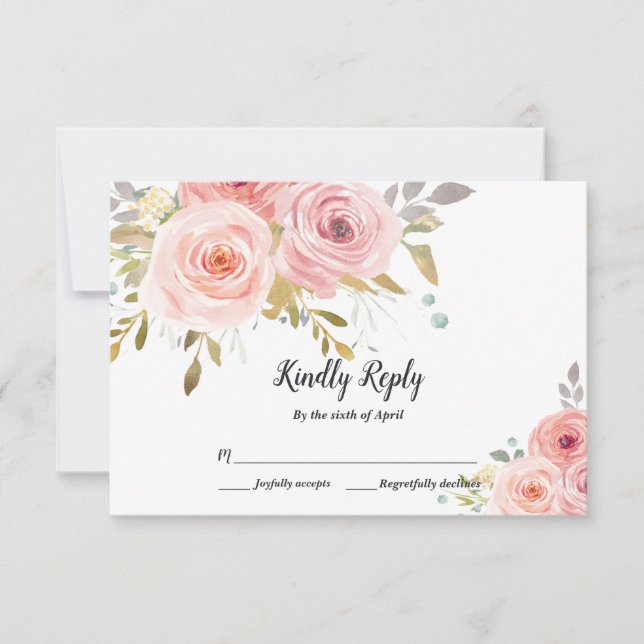 Carte RSVP Blush Rose Floral Wedding (Devant)