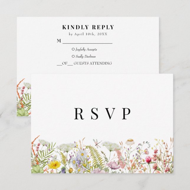 Carte RSVP Boho Beige Fleur sauvage Printemps été (Devant / Derrière)