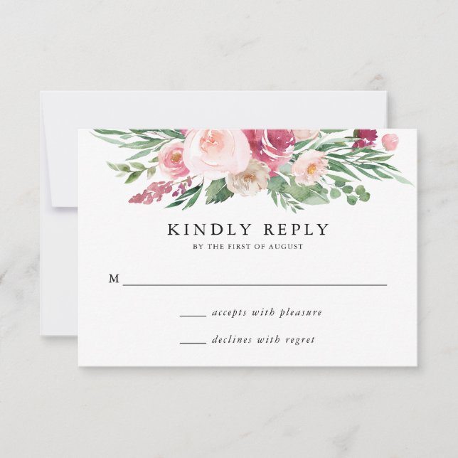 Carte RSVP Boho Blush & Pink Spring Floral Wedding (Devant)
