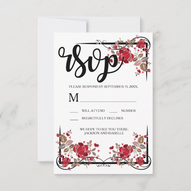 Carte RSVP Boho Chic Red Roses (Devant)