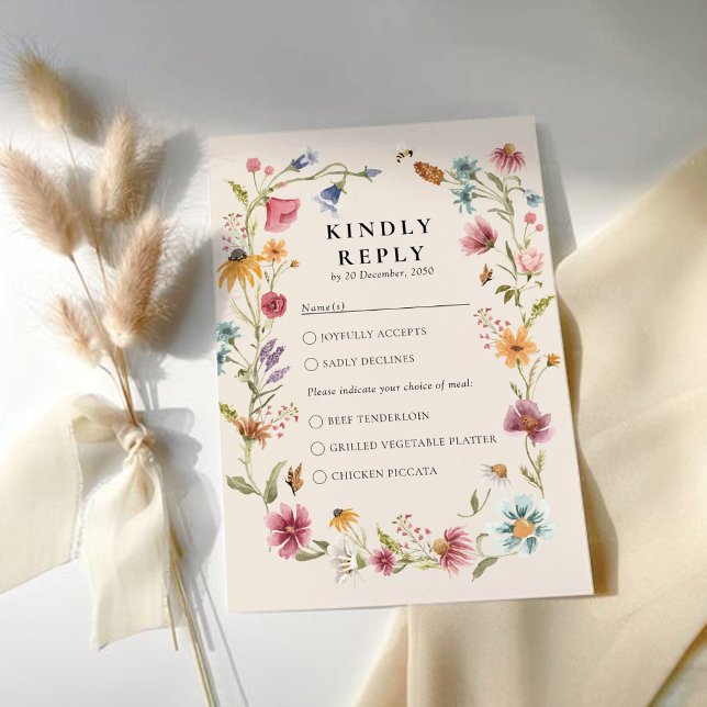 Carte RSVP Boho Fleur sauvage Wedding (Créateur téléchargé)