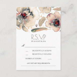 Carte RSVP Boho Floral Feathers Watercolor Ivory