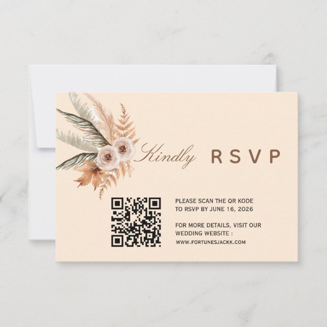 Carte RSVP Boho Floral QR Code (Devant)