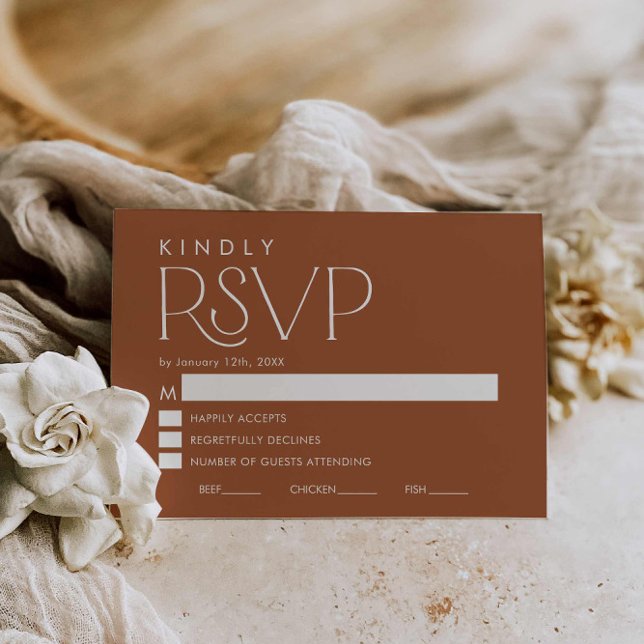Carte RSVP Boho Minimal Terracotta Wedding (Terracotta Boho Wedding RSVP card)