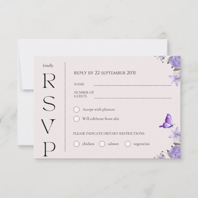 Carte RSVP Boho Purple Aquarelle Florale Mariage (Devant)