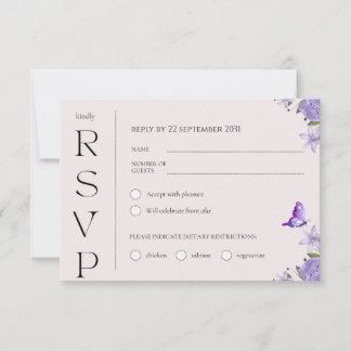 Carte RSVP Boho Purple Aquarelle Florale Mariage
