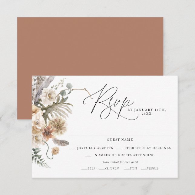 Carte RSVP Boho Rustic Pampas Mariage Grass (Devant / Derrière)