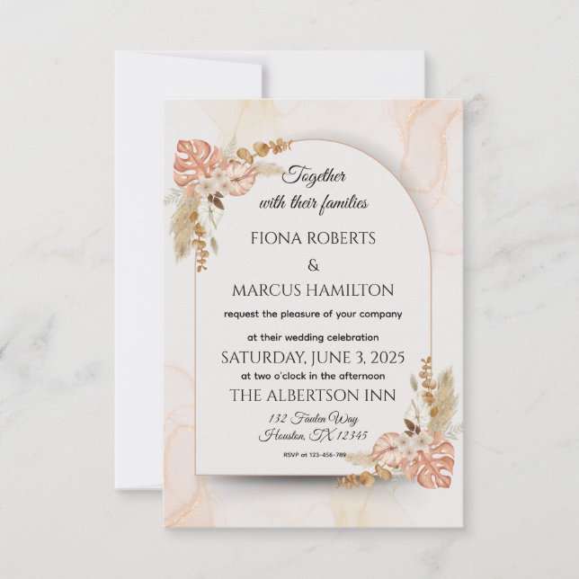 Carte RSVP Boho Wedding - Élégante Florale Rustiqu (Devant)