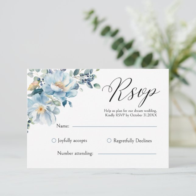 Carte RSVP Botanique Bleu Dusty (Debout devant)