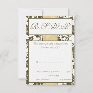 Carte RSVP Brown/Creme Floral Mariage damassé