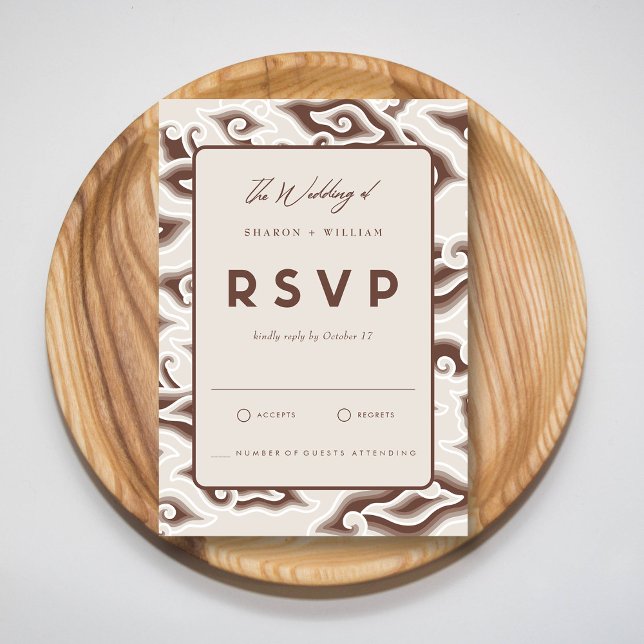 Carte RSVP Brown vintage Batik Wedding Personnalis (Elegant Batik Response Vintage Brown Wedding RSVP Card)