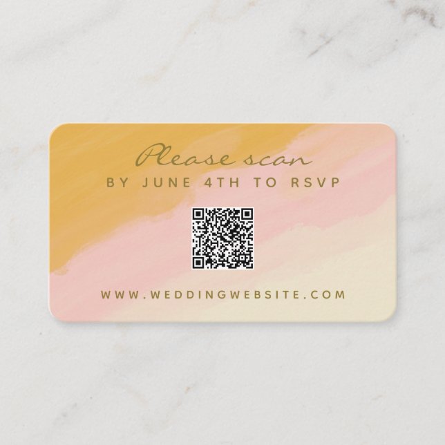 Carte RSVP Budget Aquarelle rose Jaune QR Code (Devant)