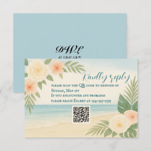 Carte RSVP Budget Friendly Floral Beach QR Code