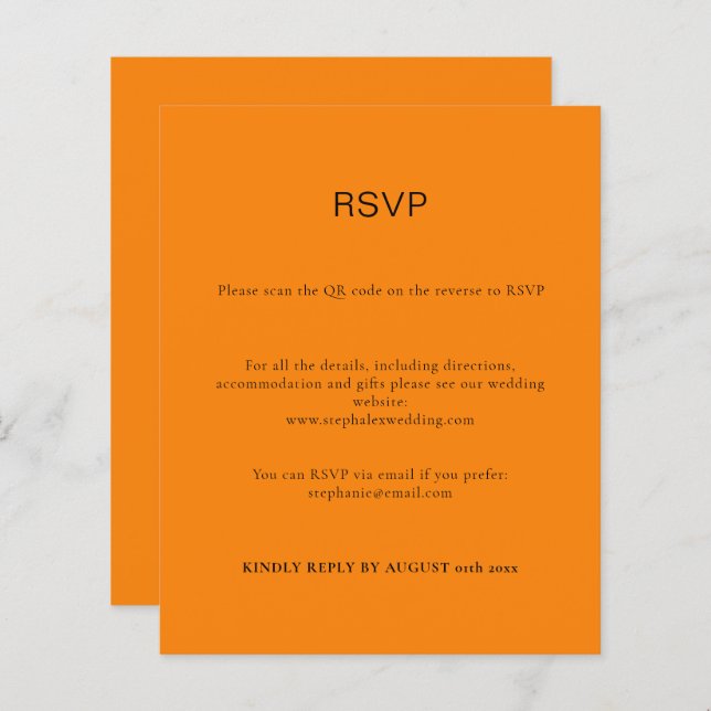 Carte RSVP Budget Simple Automne Orange QR Code (Devant / Derrière)