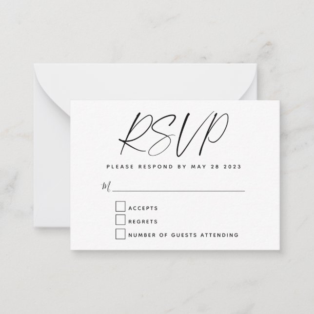 Carte RSVP Budget Simple Minimale Noir Blanc Scrip (Devant)