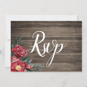 Carte Rsvp Burgundy Floral Rustique Grange Bois