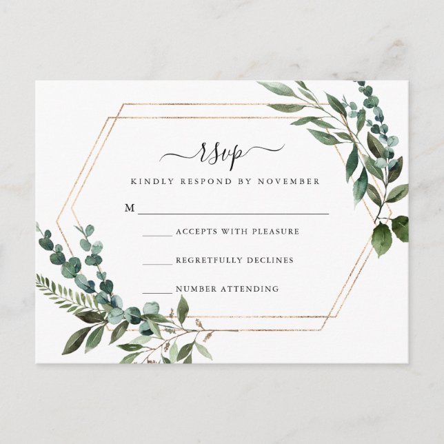Carte RSVP cadre or floral (Devant)