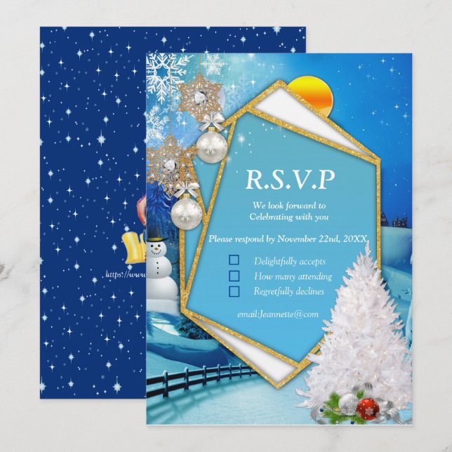 Carte RSVP cadre or géométrique (Devant / Derrière)