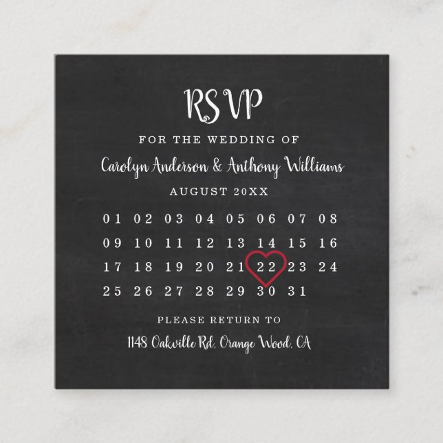 Carte RSVP Calendrier Chalkboard moderne (Devant)