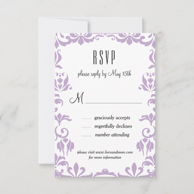 Carte RSVP Calligraphie élégante pourpre Damask (Devant)