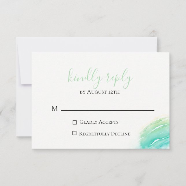 Carte RSVP Celadon Green Beach Wedding (Devant)