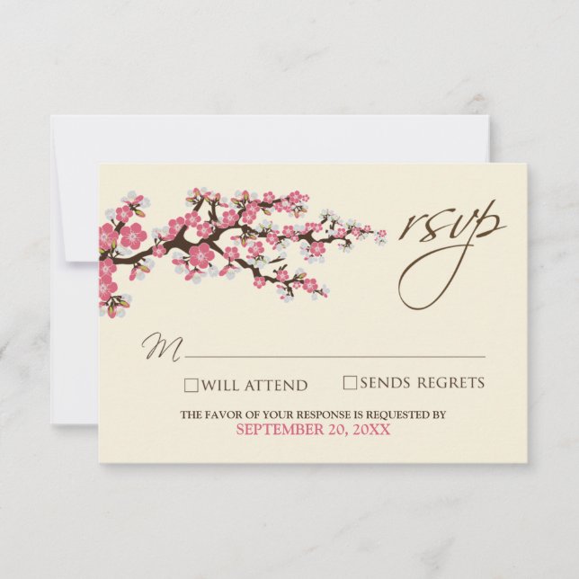 Carte RSVP Cerry Blossoms (rose) (Devant)