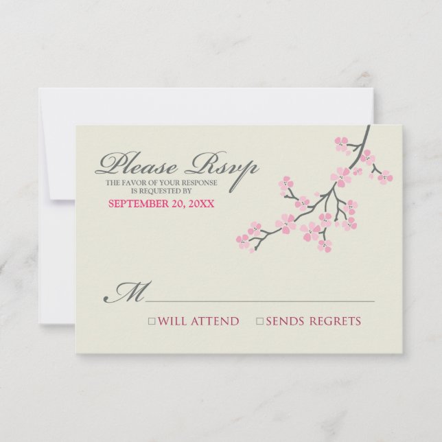 Carte RSVP Cerry Blossoms (rose/gris) (Devant)