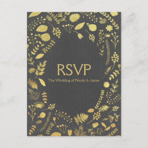 Carte RSVP Charcoal Grey & Gold Floral Wedding
