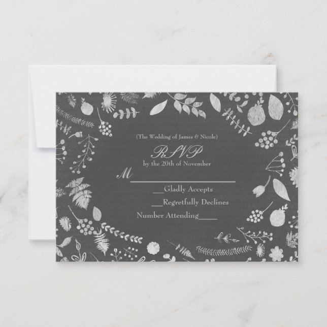 Carte RSVP Charcoal Grey & Silver Floral Wedding (Devant)