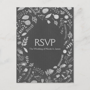 Carte RSVP Charcoal Grey & Silver Floral Wedding