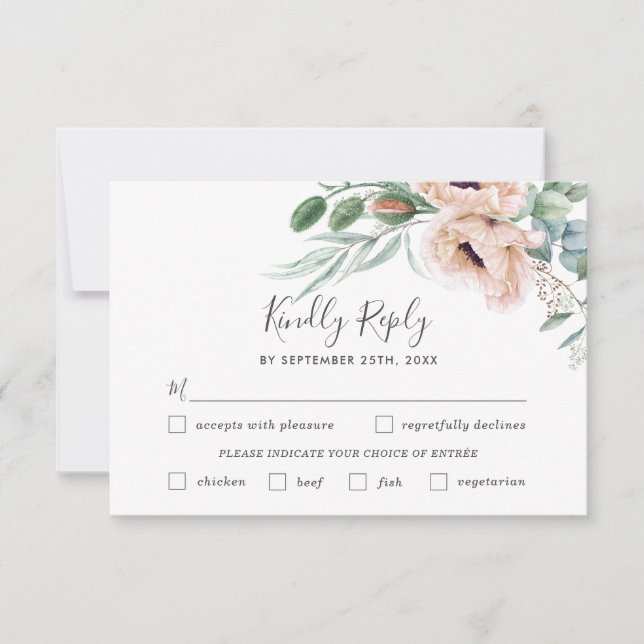 Carte RSVP Chic Blush Floral Mariage (Devant)