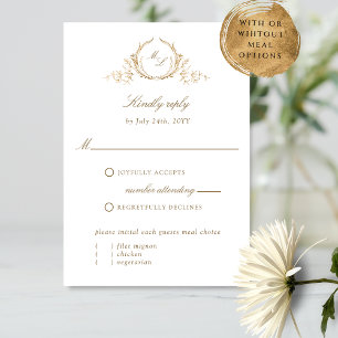 Carte RSVP Chic de monographie blanche et or