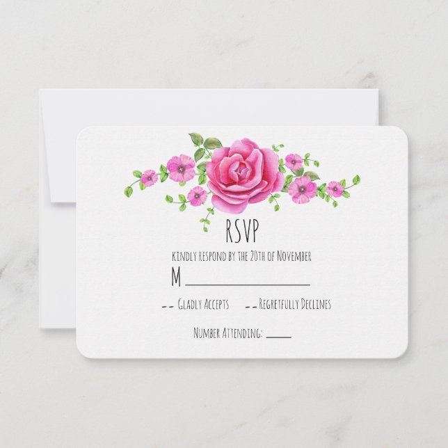 Carte RSVP Chic Mariage Shabby Rose Floral (Devant)