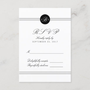 Carte RSVP Chic noir blanc Monogramme Réponse