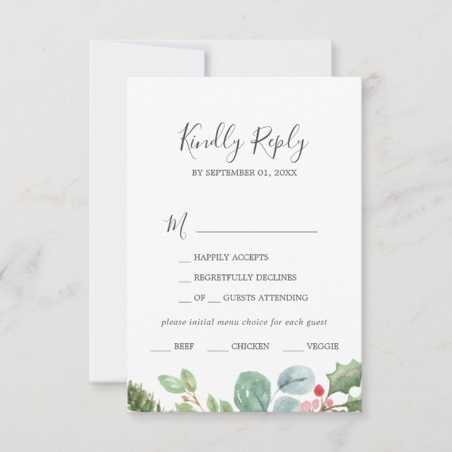 Carte RSVP Choice de Noël Green & Berry Menu (Devant)