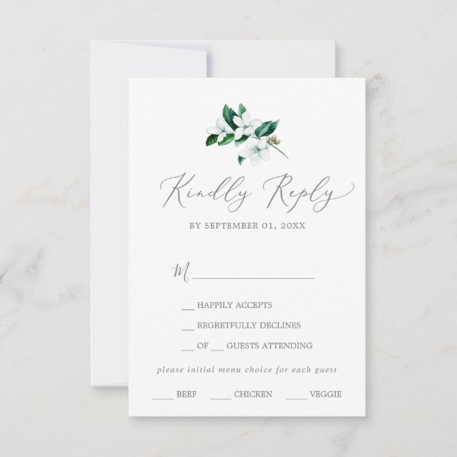 Carte RSVP Choice Menu Woodland Green (Devant)