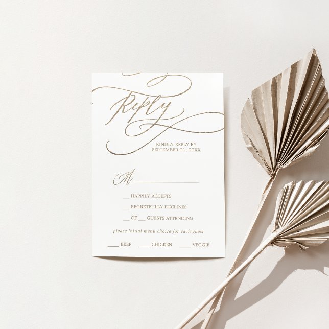 Carte RSVP Choix du menu de calligraphie or romant (Créateur téléchargé)