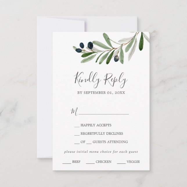 Carte RSVP Choix du menu de la Branche d'olive mod (Devant)