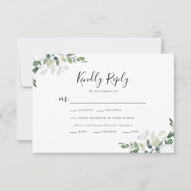 Carte RSVP Choix du menu Mariage Eucalyptus (Devant)