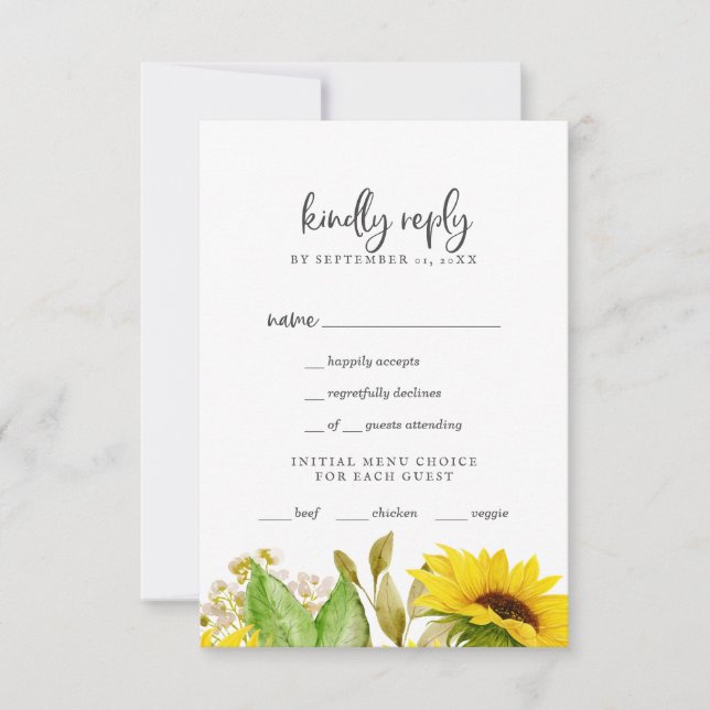 Carte RSVP Choix du menu Tournesol Pays (Devant)