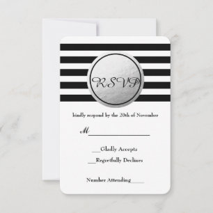 Carte RSVP Circle RSVP en argent rayé noir et blan