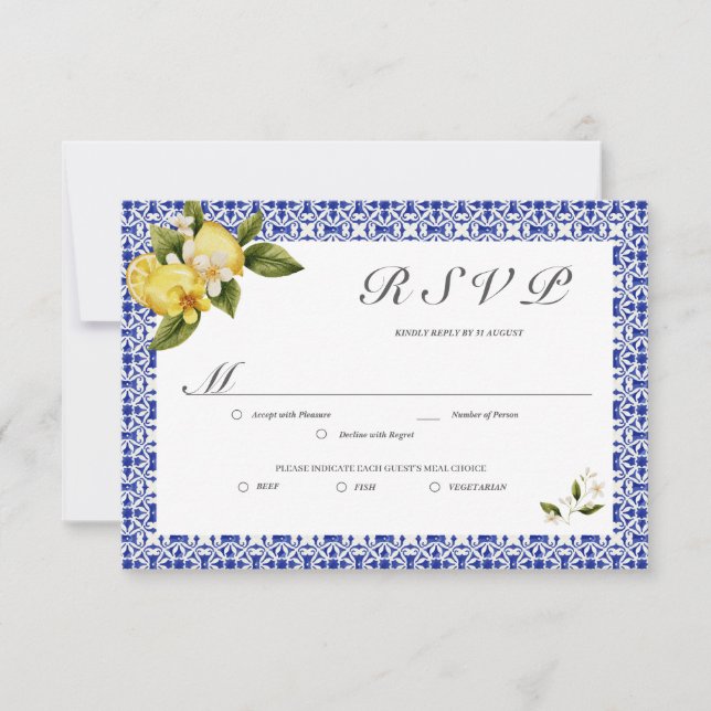 Carte RSVP citron bleu Italia (Devant)